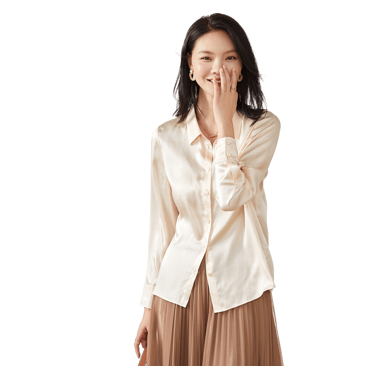 金菊【職場BI備單品】桑蠶絲上衣25春夏新款彈力雙喬真絲百搭女式襯衫