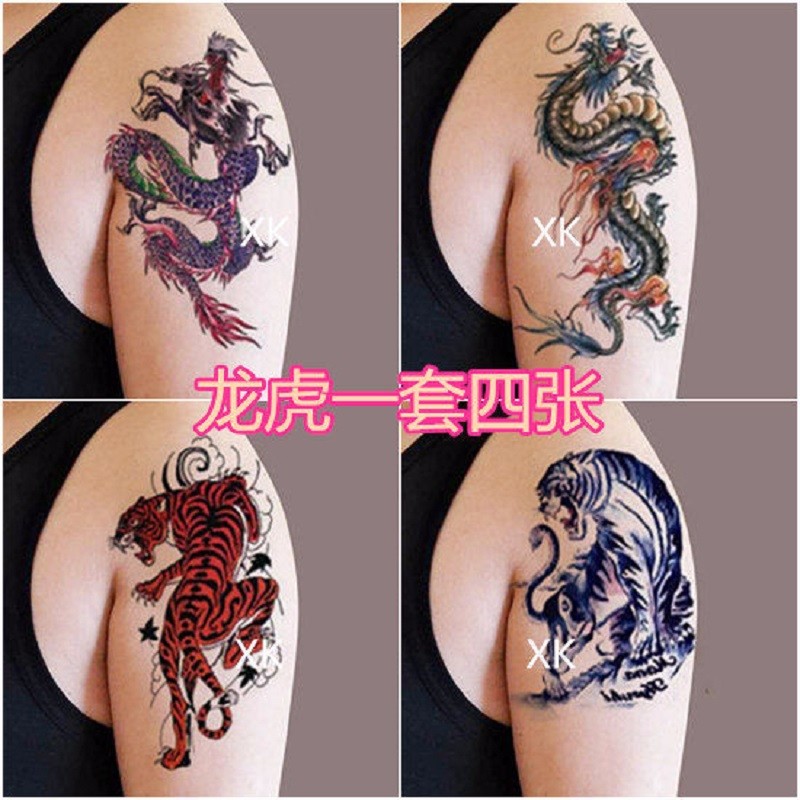 防水男半臂刺青龙手臂孙悟空雄鹰腹纹身贴纸男防水半臂文身图案小腿