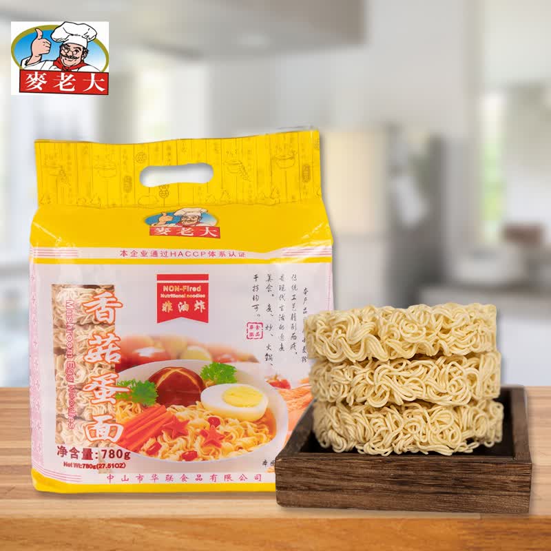 麦老大 香菇蛋面780g非油炸早餐方便速食鸡蛋面条波纹面饼挂面袋装