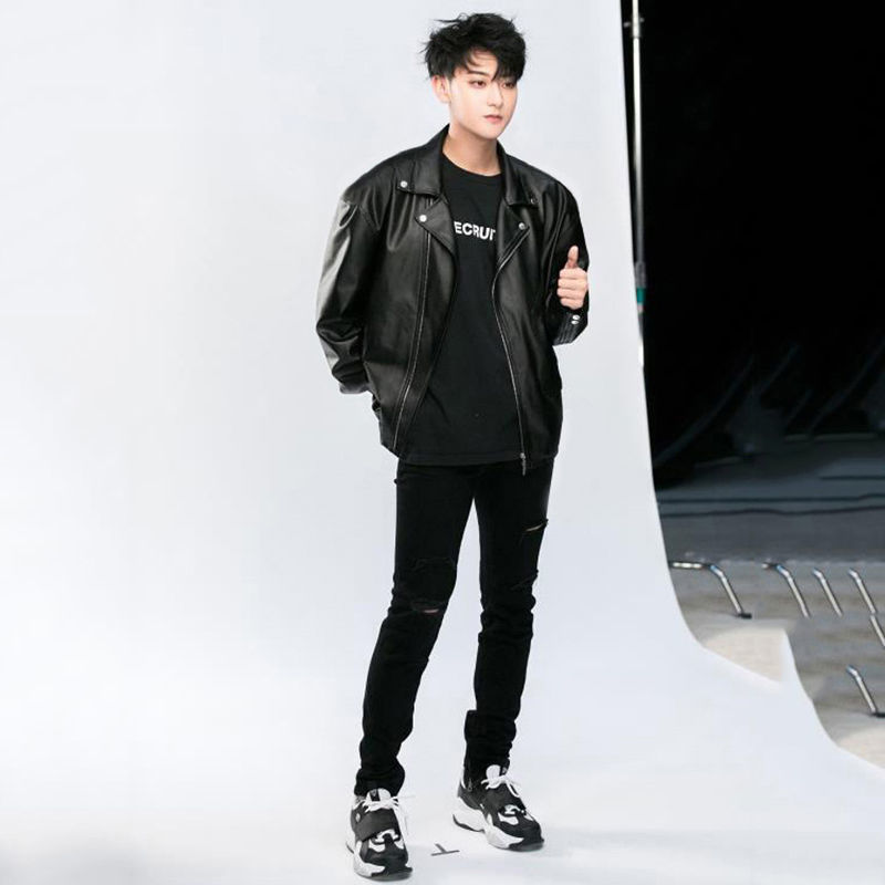 杰汝晗ykyb黄子韬品牌同款黄子韬皮衣外套男潮流文艺男士皮衣机车青年
