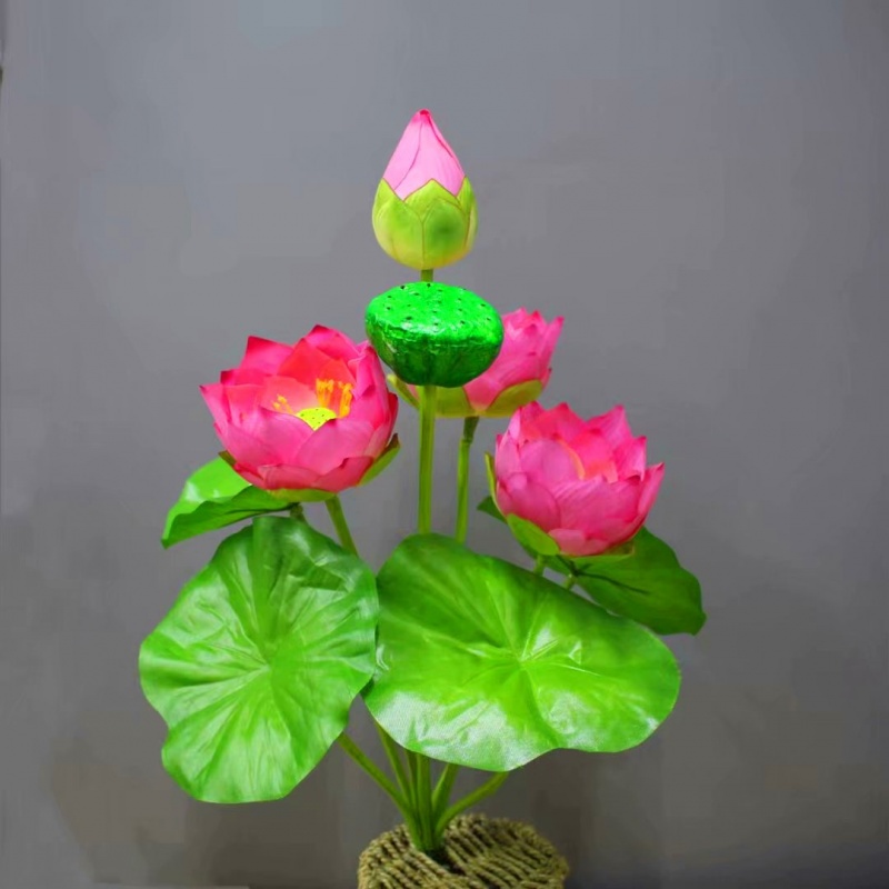 仿真大荷花王睡莲绢花干花塑料花落地盆景供佛摆放花艺 玫红色