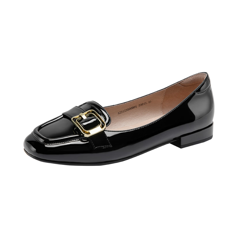 千百度女鞋春夏款新款樂福鞋質(zhì)感小牛皮低跟鞋牛津鞋氣質(zhì)單鞋 棕色 37