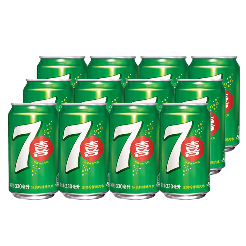百事可乐 七喜碳酸饮料330ml罐装汽水矮罐夏季休闲饮品 七喜330ml*24