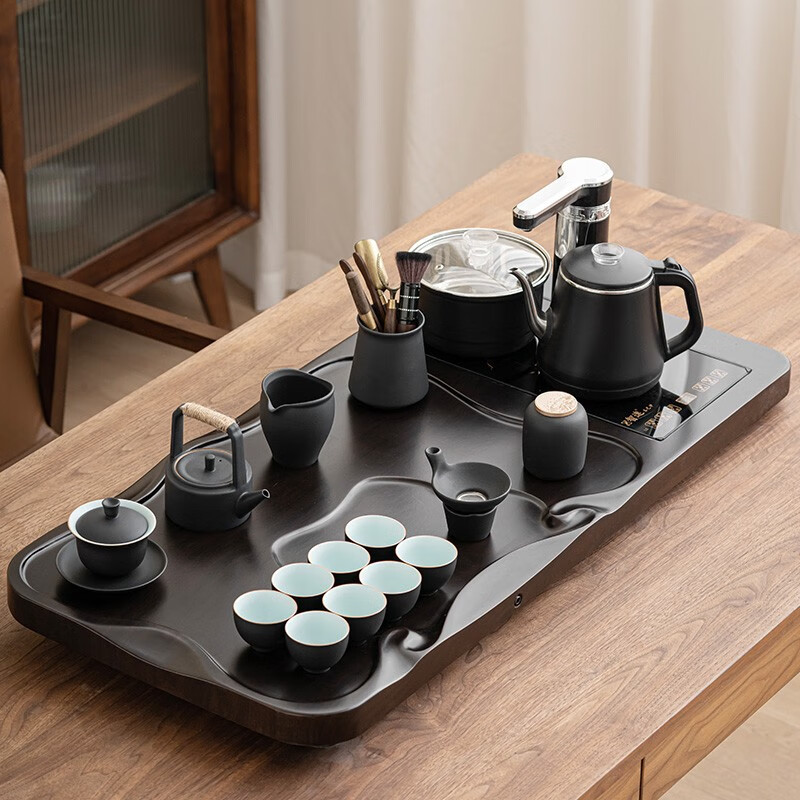 忘艺（WANGYI）黑檀色茶盘茶具套装全自一体现代高端办公家用陶瓷功夫茶具整套 黑檀色四合一套组