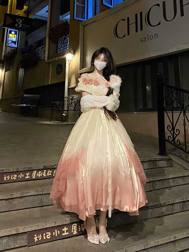 雅格罗伊夏天洛丽塔裙子成人日常人鱼姬渐变粉在逃公主lolita仙女长裙