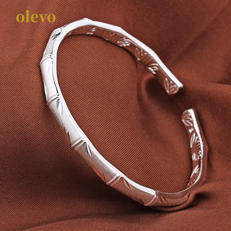 olevo银手镯女9999银开口磨砂竹节民族风年轻款实心银镯子闺蜜手环 25