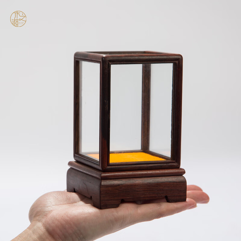 旭伶红酸枝玻璃罩核桃文玩古董工艺品摆件迷你红木防尘罩展示盒可定制