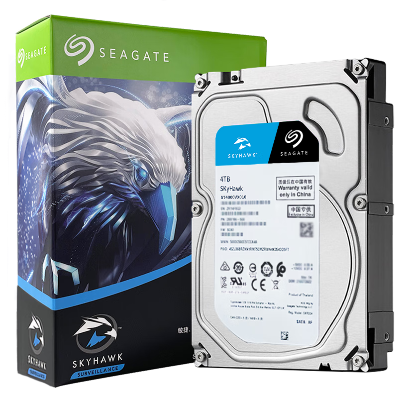 SEAGATE 希捷 监控硬盘4TB 256MB SATA 垂直 机械 PMR CMR 希捷酷鹰SkyHawk ST4000VX016