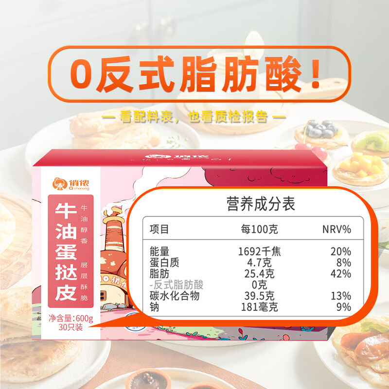 俏侬牛油蛋挞皮蛋挞液组合 蛋挞烘焙原料 西式烘焙半成品 冷冻早餐 30只大挞披+乳脂挞液400g*2袋