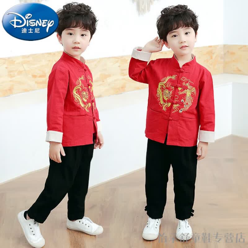 迪士尼（Disney）童装汉服男童秋装套装中国风唐装儿童古装两件套喜庆宝宝周岁礼服 红色男童长袖 90码建议身高80-90cm1岁半-2岁使用感如何?