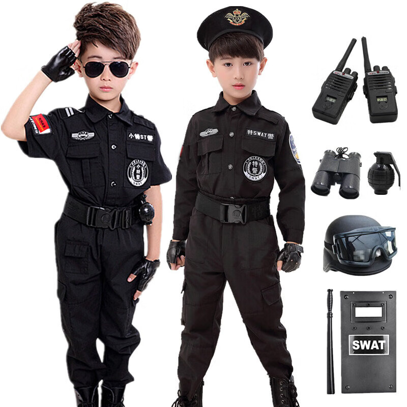 赟娅*儿童警察装备小特警衣服男孩声光玩具枪套装交警演出服装幼儿园