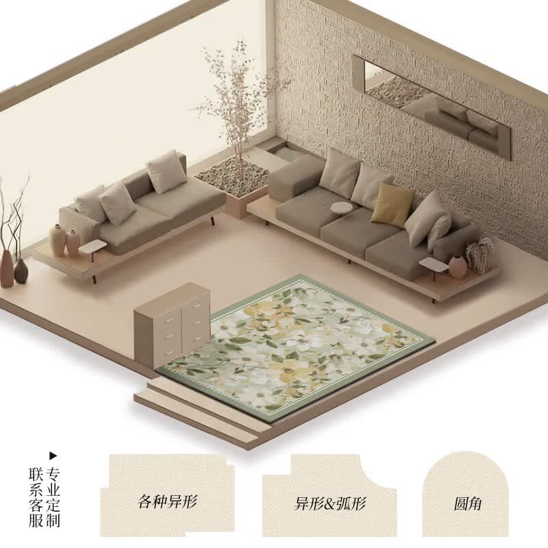 双喜临门 入户门地垫简约高级感玄关脚垫卧室门口耐脏垫子家用防滑进门垫 新升级澳德绒-山茶雅居 140cm*160cm