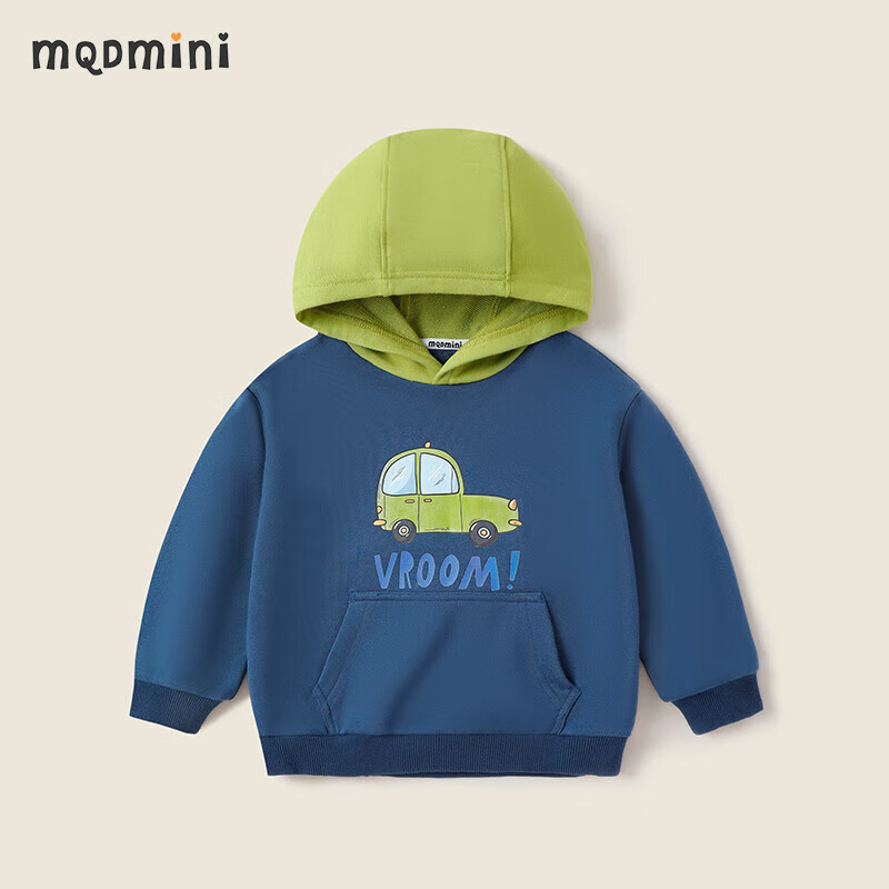 MQDMINI童装儿童卫衣男童连帽上衣小童卡通汽车秋装外套宝宝衣服 汽车熊蓝色花 120怎么样,好用不?