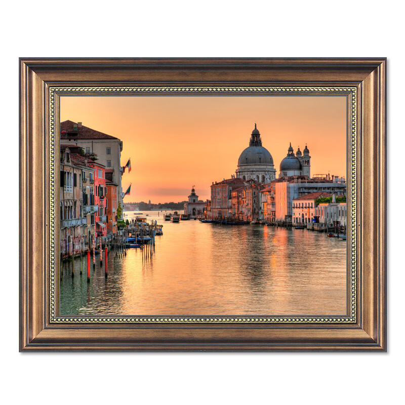 村油画 美式玄关客厅欧式建筑复古风景装饰画书房美式客 威尼斯水城-a