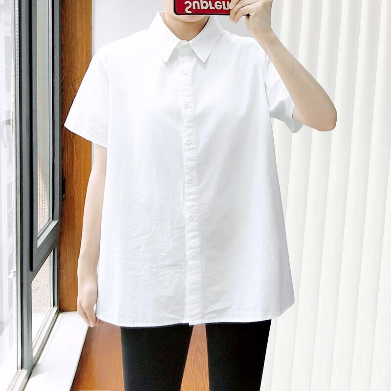 千枫绮胖女孩穿显瘦的衣服春装大码白衬衫女胖mm短袖200斤夏薄款宽松
