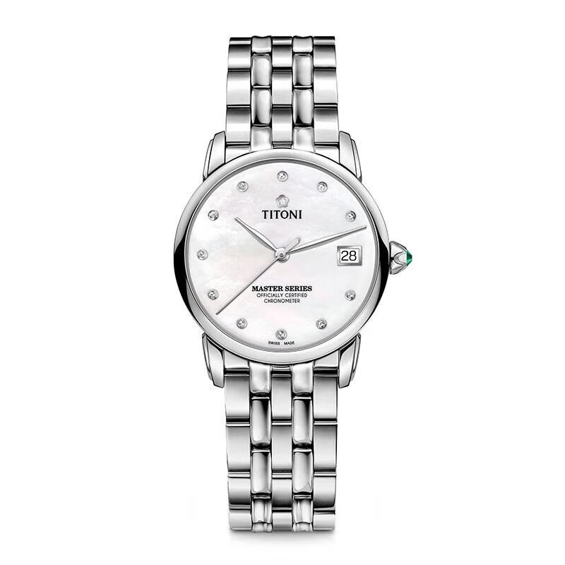 梅花(titoni) 联保瑞士手表大师系列自动机械女士腕表34mm钢带贝母盘