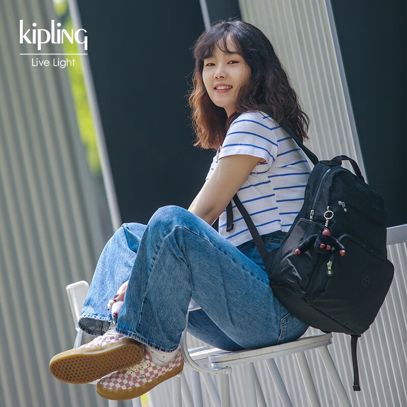 Kipling官方女款包包大容量轻便帆布包书包旅行双肩背包|SO BABY深黑色