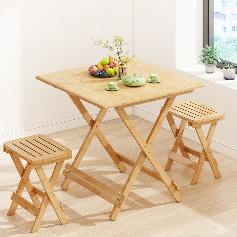 竹庭折叠桌简易正方形吃饭桌可折叠桌子餐桌小户型桌便携阳台方桌家用 原色80对开折叠方桌