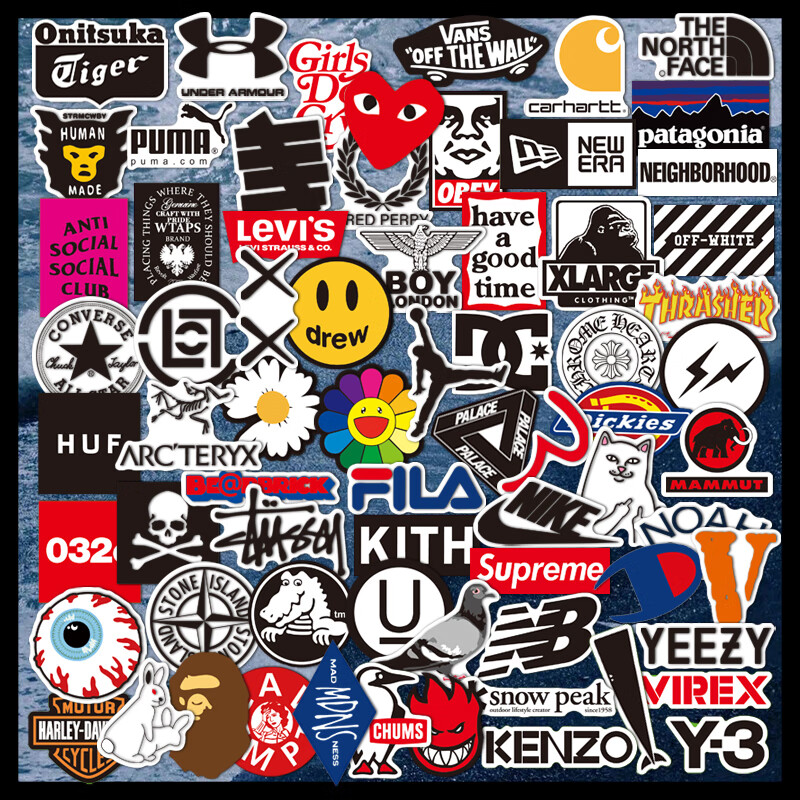 唯利多嘉宴新款70张潮牌logo贴纸滑板电脑防水行李箱旅行箱装饰贴