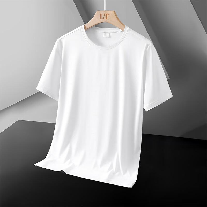 丅水云棉t恤无痕冰丝短袖t恤男士夏季薄款速干透气运动青 官白色旗舰