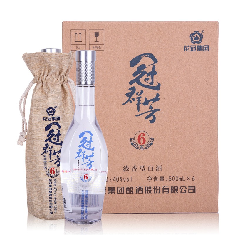 花冠白酒 冠群芳酒 6年陈浓香型白酒 40度 500ml*6瓶整箱装光瓶自饮小