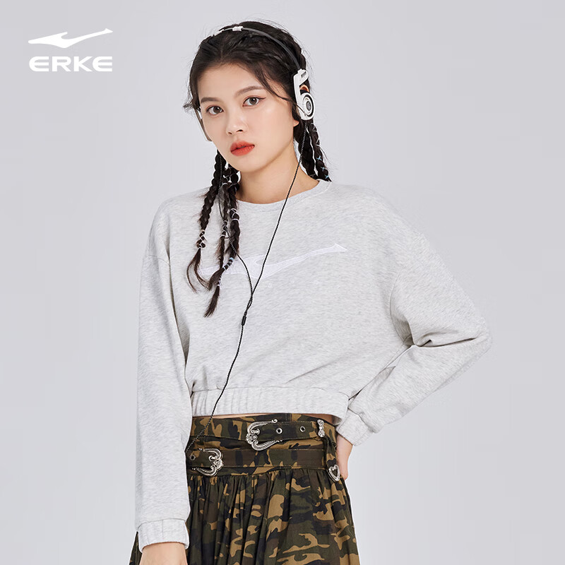 鸿星尔克卫衣男秋季情侣运动上衣休闲套头长袖打底衫裤子男装女装 【2130】牧色花灰-女款 M