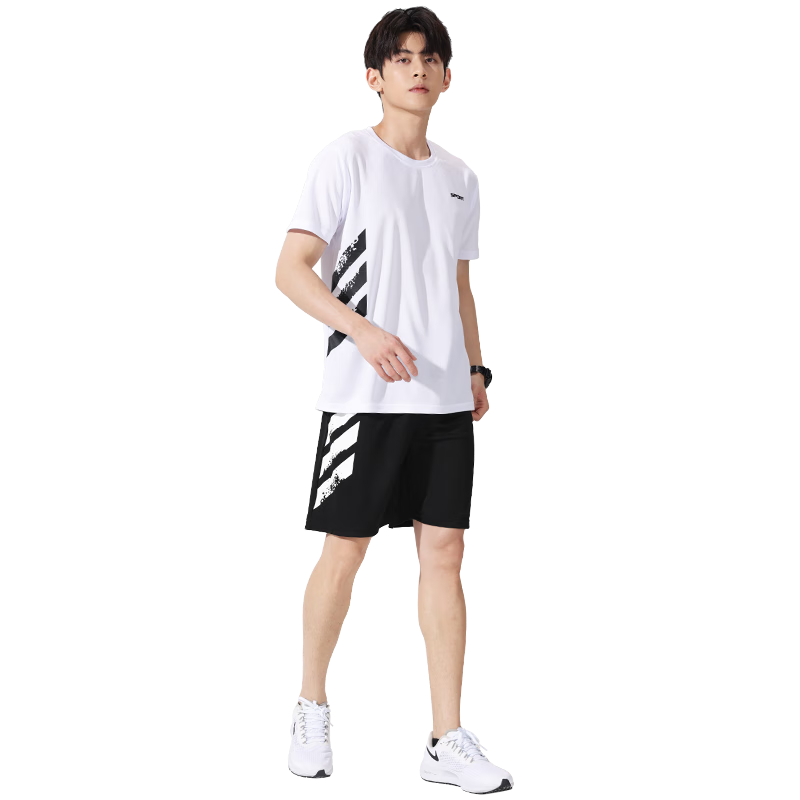 卡梵霖（KAFANLIN）健身衣服男冰絲速干夏季短袖T恤運(yùn)動(dòng)服套裝晨跑步籃球訓(xùn)練房短褲 冰絲兩件套【冰涼一夏】白色 XL