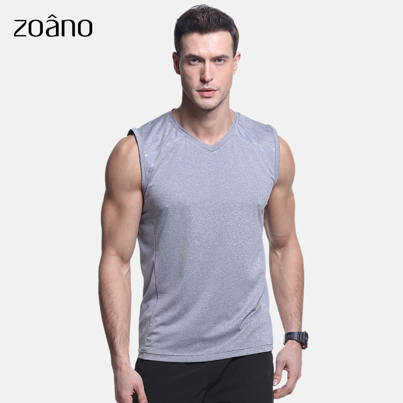 佐纳（Zoano）夏季运动跑步背心男V领速干透气健身衣修身吸湿大码无袖 灰色 M