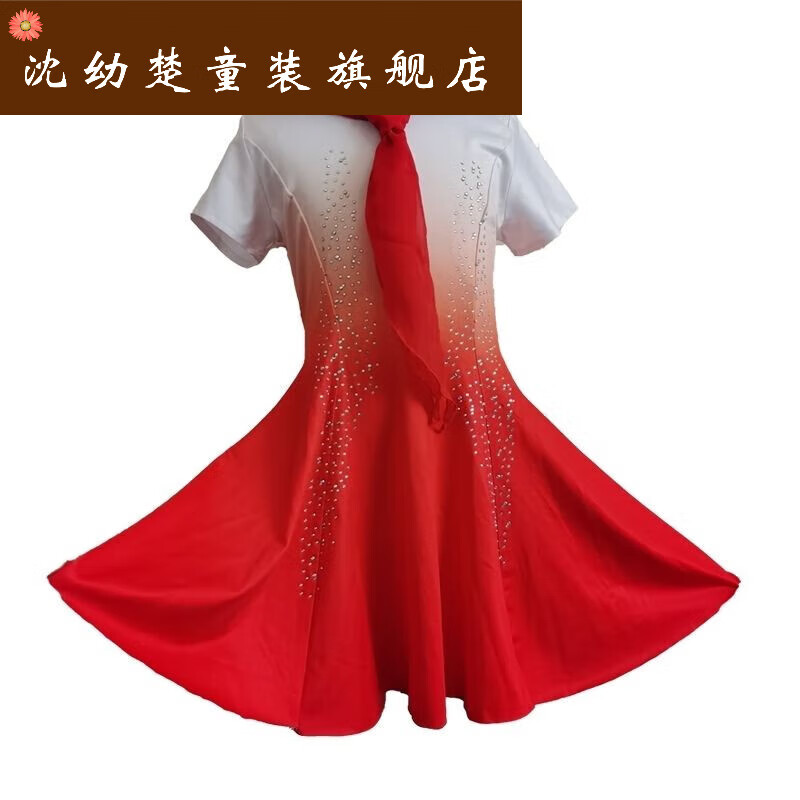 表演服高端中小学生合唱服诗歌朗诵幼儿园演出服国风 红色短袖连衣裙