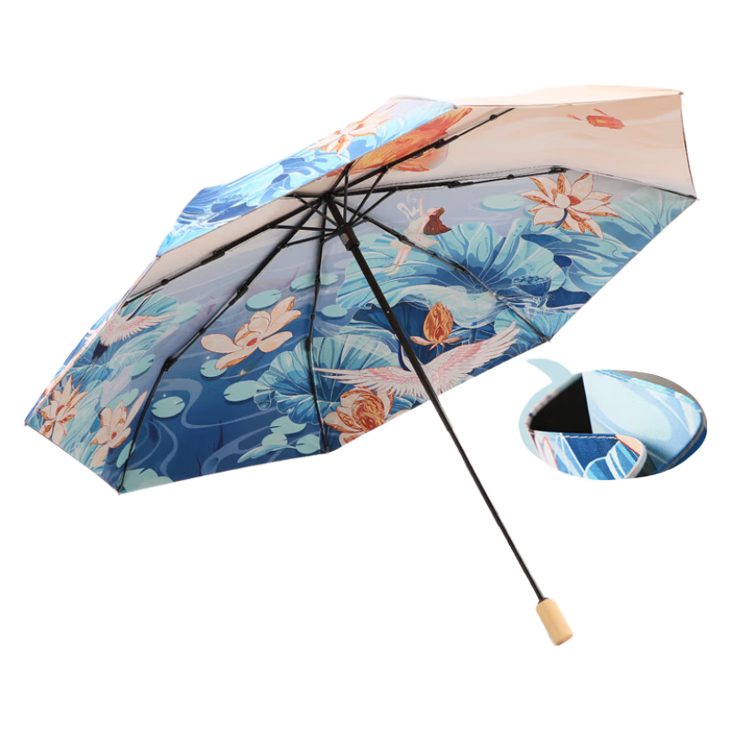 天堂傘新品黑膠防曬遮陽傘雙層太陽傘三折輕巧便攜折疊晴雨兩用傘男女 大漁-黑色傘架-三折傘