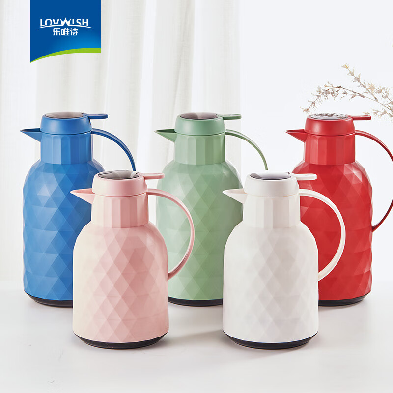 乐唯诗（LOVWISH） 保温壶家用办公室保温瓶热水瓶车载水壶暖水壶玻璃内胆开水瓶 樱花粉【温显款】1000ml