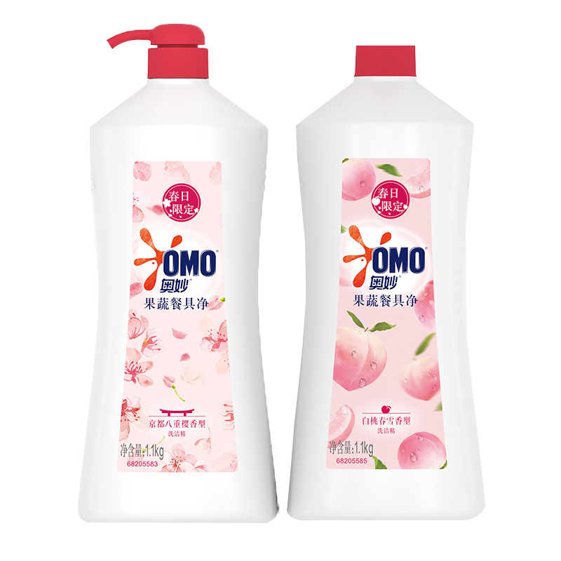 OMO 奥妙 果蔬餐具净 1.1kg*2瓶 樱香+白桃香