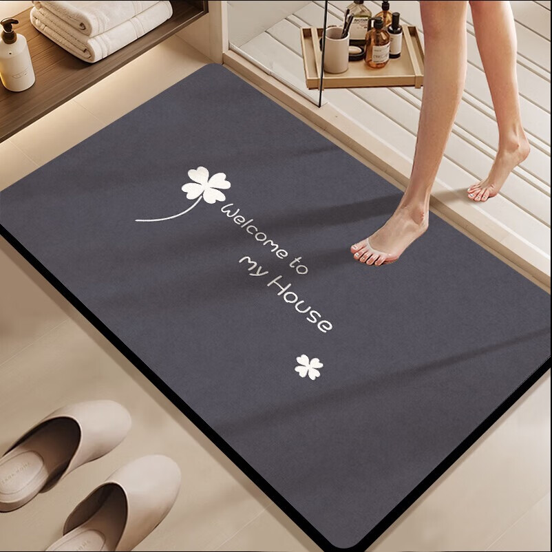 布迪思卫生间地垫硅藻泥浴室门口防滑垫卫浴洗手间吸水垫子轻奢简约款 四叶草 60*90CM(免洗可擦)