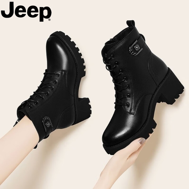 吉普(jeep)女鞋秋冬马丁靴女款2022年新款女春秋冬厚底短靴子女士英伦