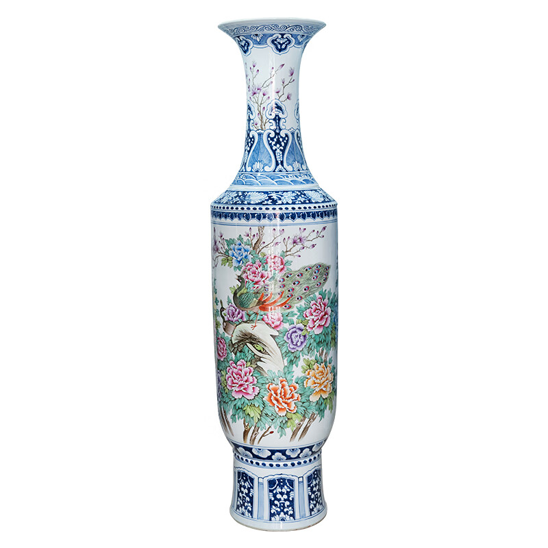 示优景德镇陶瓷高端青花瓷粉彩落地特大花瓶客厅酒店公司别墅装饰摆件