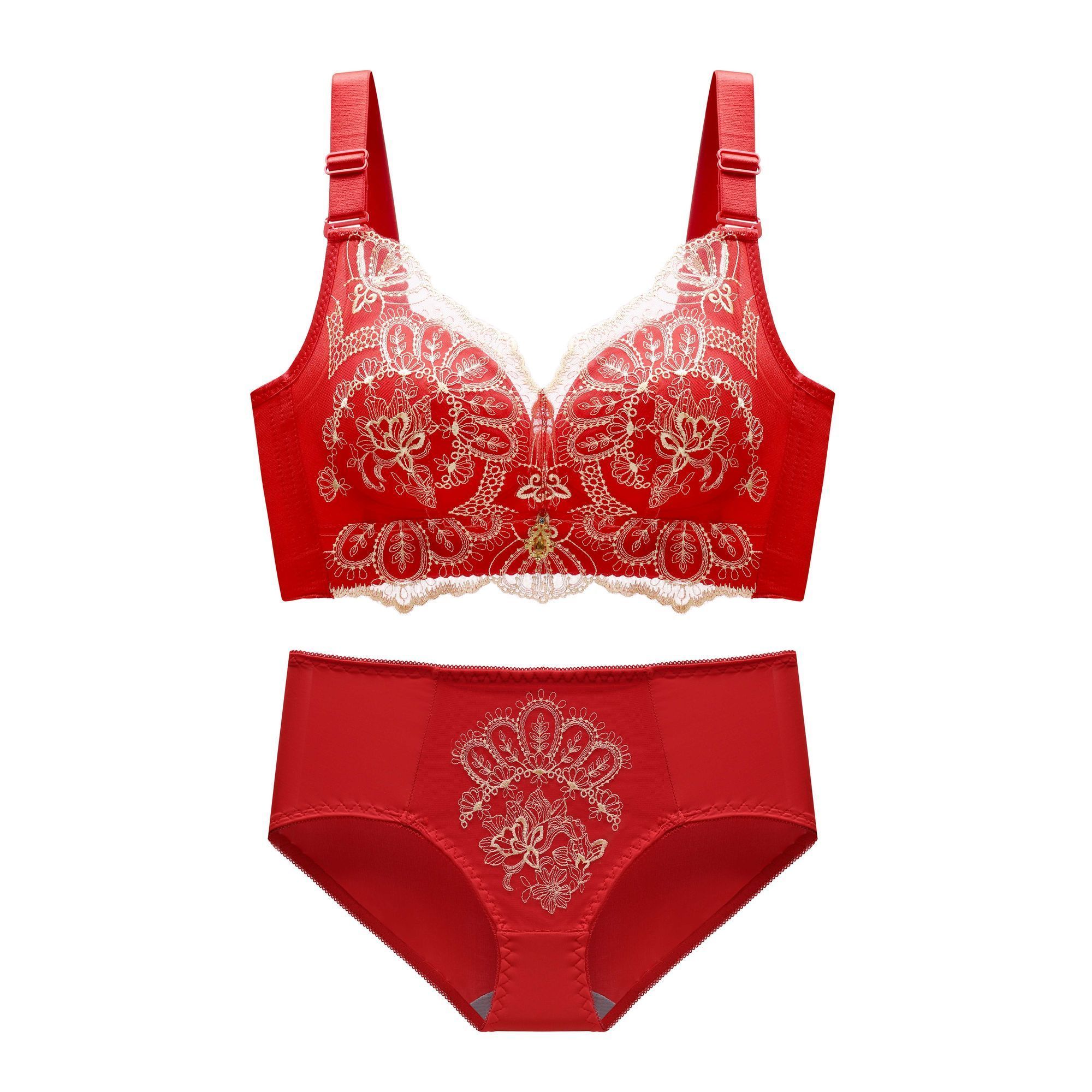 星垂晓雾吊带围兜薄款刺绣红色结婚穿喜庆本命年大红色文胸套装结婚