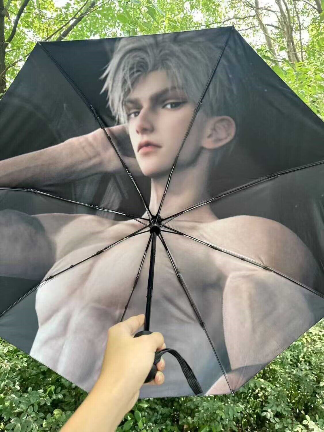 雨伞恋与深空游戏周边礼物三折全自动防晒黑胶晴雨两用伞伞 秦彻腹肌