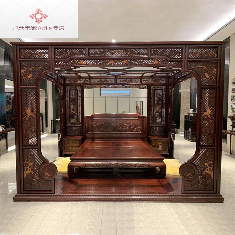 宛木拔步床/架子床月洞踏步床木中式明清雕花老式床中架子床千工拔步