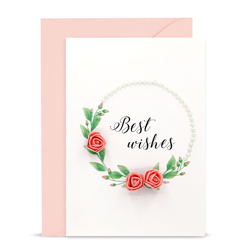 插卡素雅恋爱高级感谢生日情人节七夕送女朋友 bestwishes花环贺卡