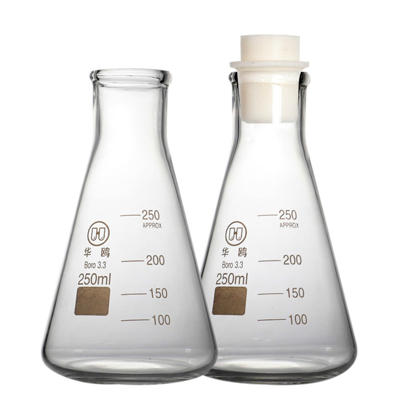 实验室加热高硼硅带塞刻度5ml-10000ml规格齐全耐高温硅胶塞三角烧瓶