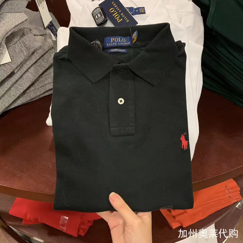 ralph lauren拉夫劳伦polo衫小马标纯棉修身翻领男士短袖 黑色红标 l