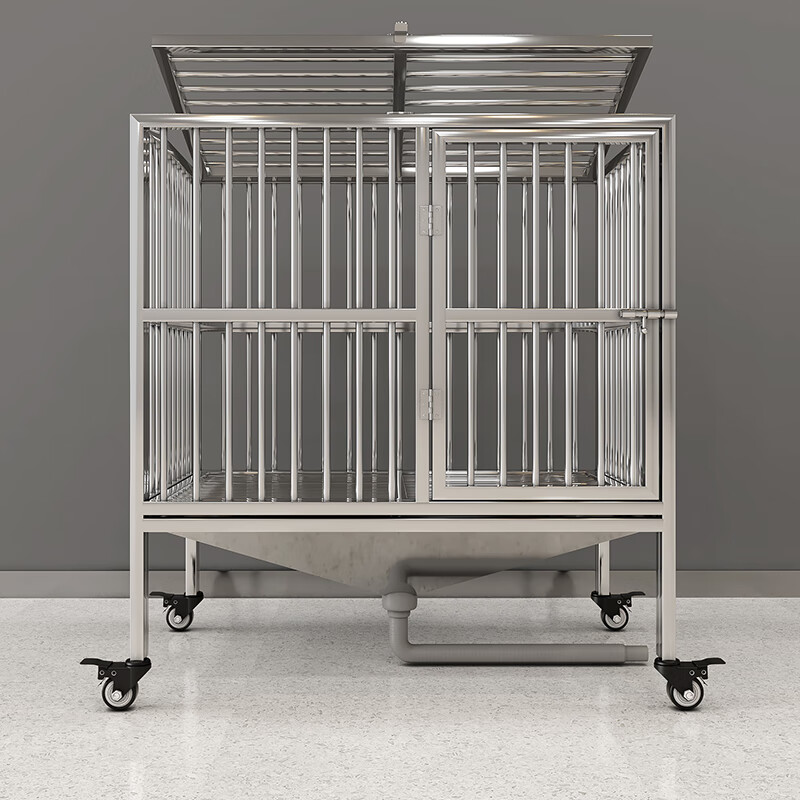 hkml大型犬不锈钢狗笼带厕所漏斗托盘冲水狗笼子中型犬小型超大子母笼