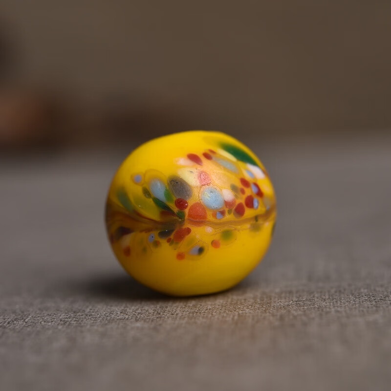 古珍 老琉璃珠子20mm手工甩彩DIY單珠七彩鳳凰珠琉璃散珠飾品配飾送長 黃琉璃