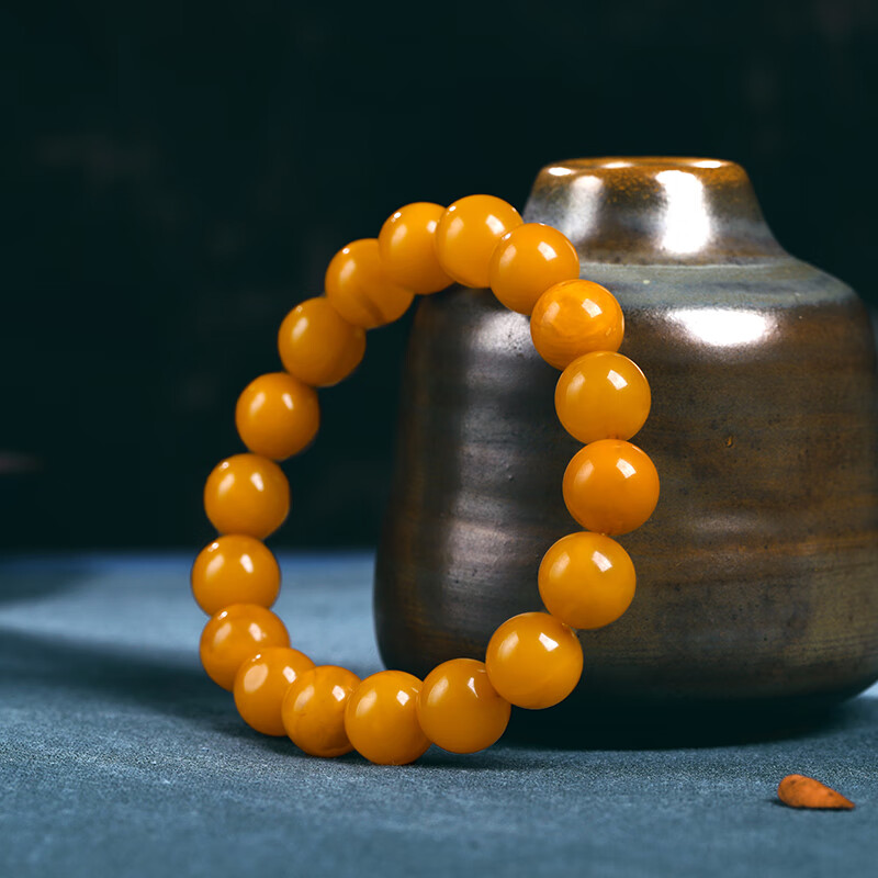 3鸡油黄琥珀蜜蜡手链天然老蜜蜡圆珠子手串实用新年礼物 a2205