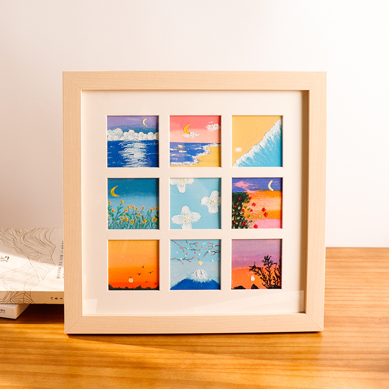 油画棒相框绘画10x10cm纸装裱展示摆台正方形4宫格作品保存画框 正