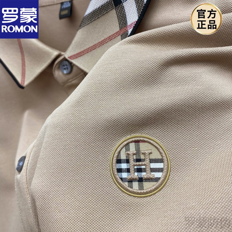 罗蒙romon品牌高端高档男士短袖t恤夏季翻领h刺绣轻薄半袖polo打底衫