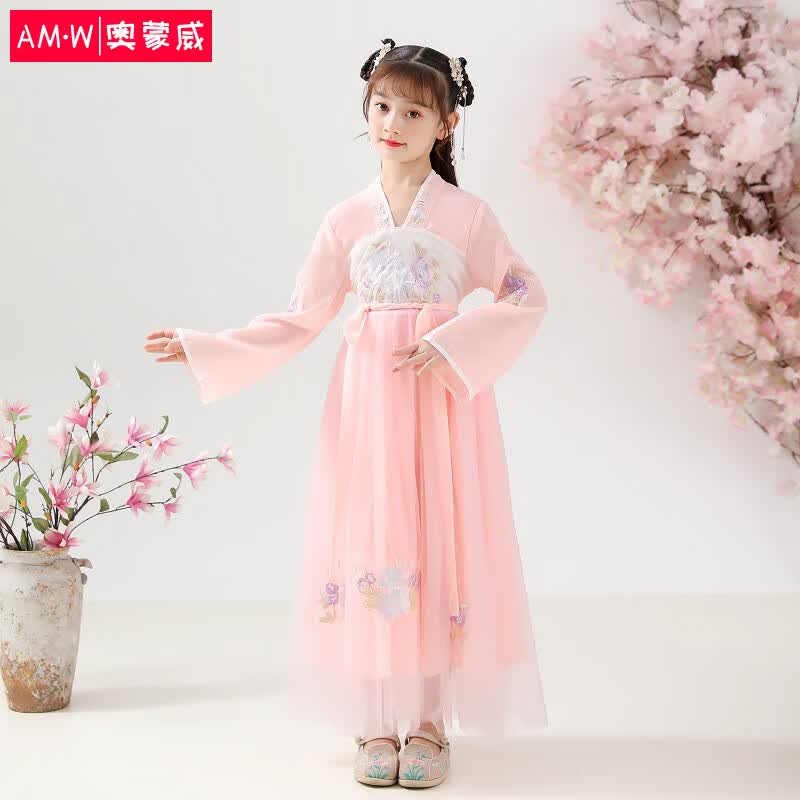 奥蒙威儿童汉服女童国风连衣裙春秋中大童古装襦裙表演服TZ11粉色140使用感如何?