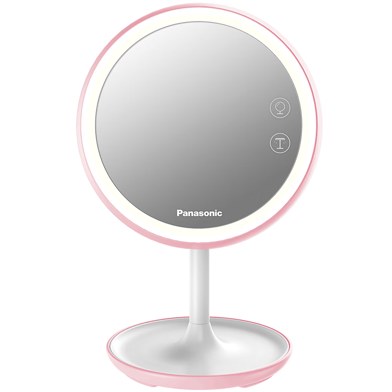 松下（Panasonic） led化妝鏡燈桌面少女心充電臺(tái)燈抖音網(wǎng)紅美妝補(bǔ)光公主梳妝鏡燈 粉色化妝鏡+5倍放大鏡+充電插頭