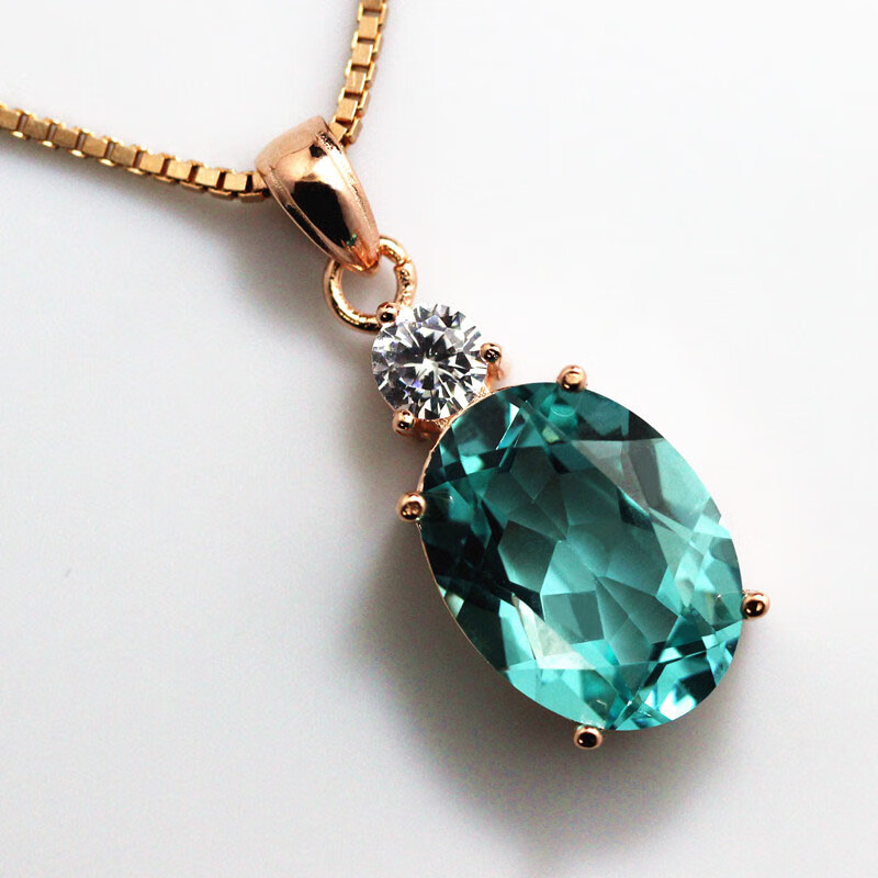 歌盼 椭圆形帕拉伊巴碧玺项链 女款项坠子糖果色孔雀蓝宝石原创银吊坠