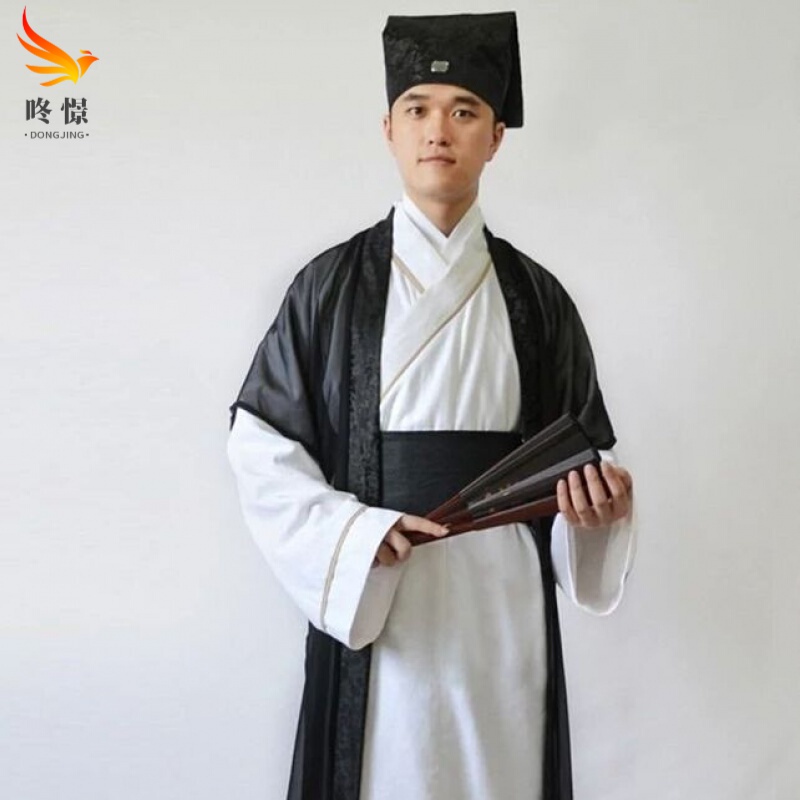 仙女锦 古装书生服装古代民族男式古风秀才装 黑色 书生4件套 160适合